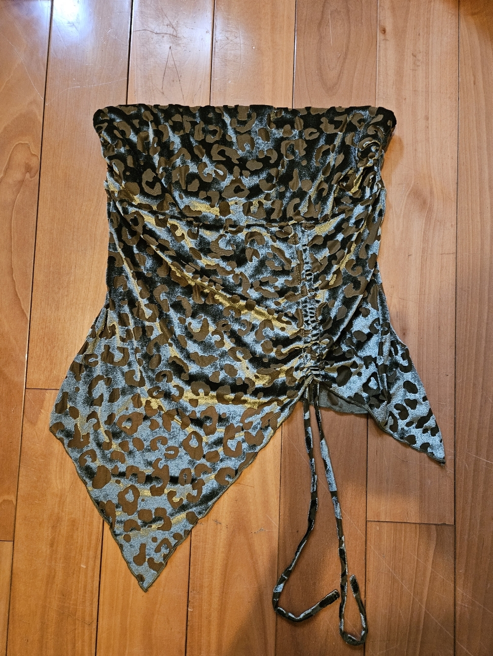 silence + noise Olive Green Velvet Leopard Strapless Top